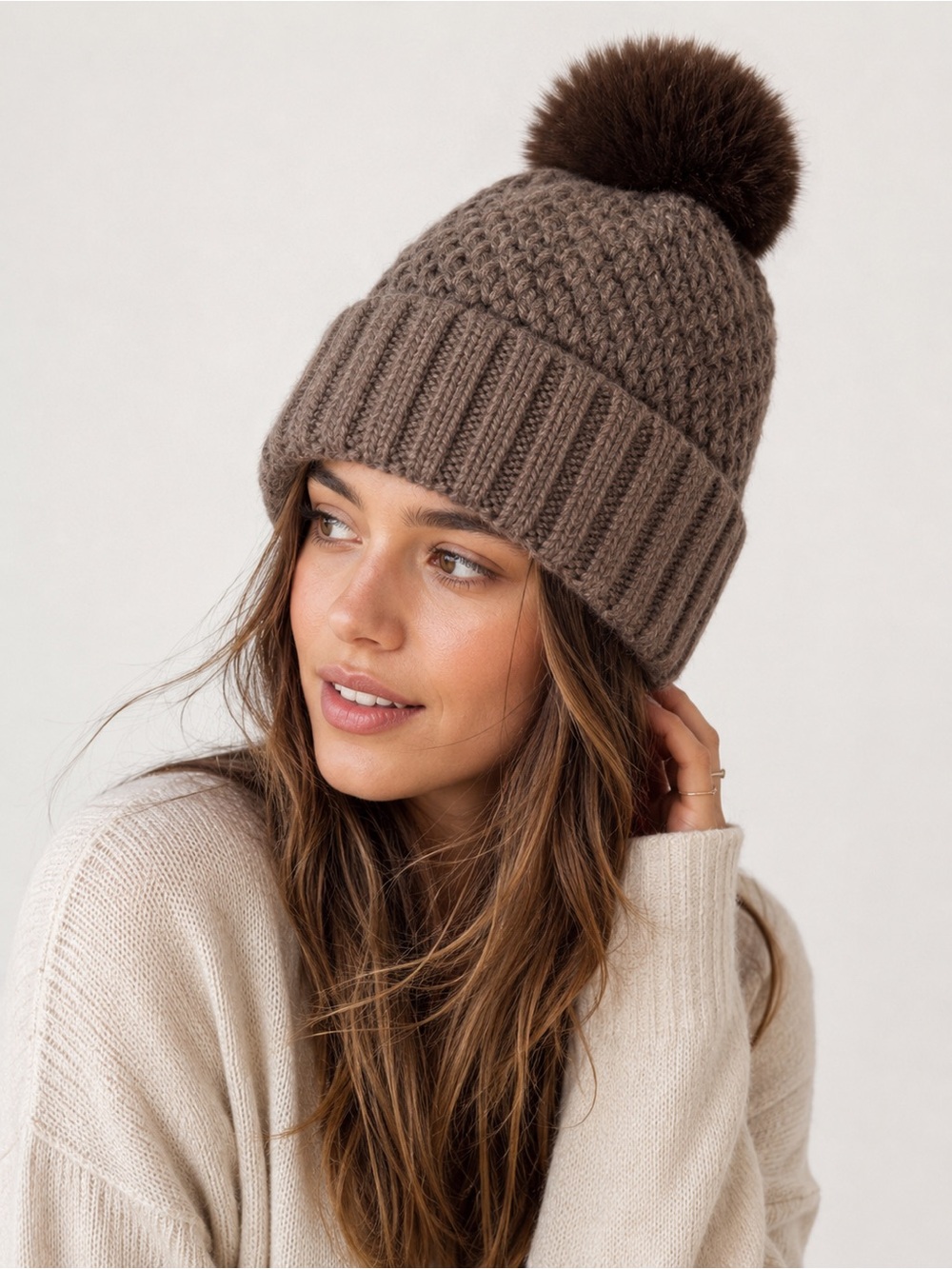 NORLA Canada Women's Alpaca Wool Blend Knit Beanie Hat with Pompom